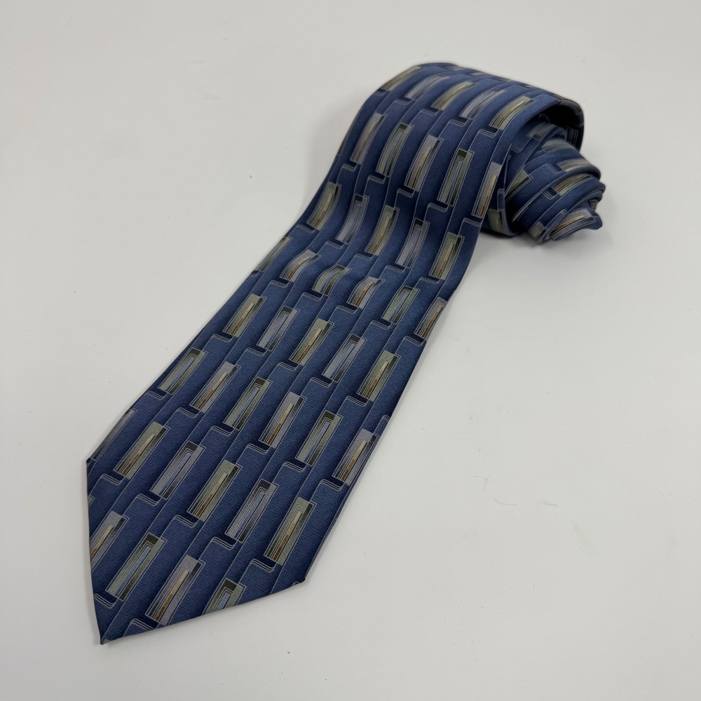 Umberto Bossi Silk Necktie Blue Geometric Pattern Men's Formal